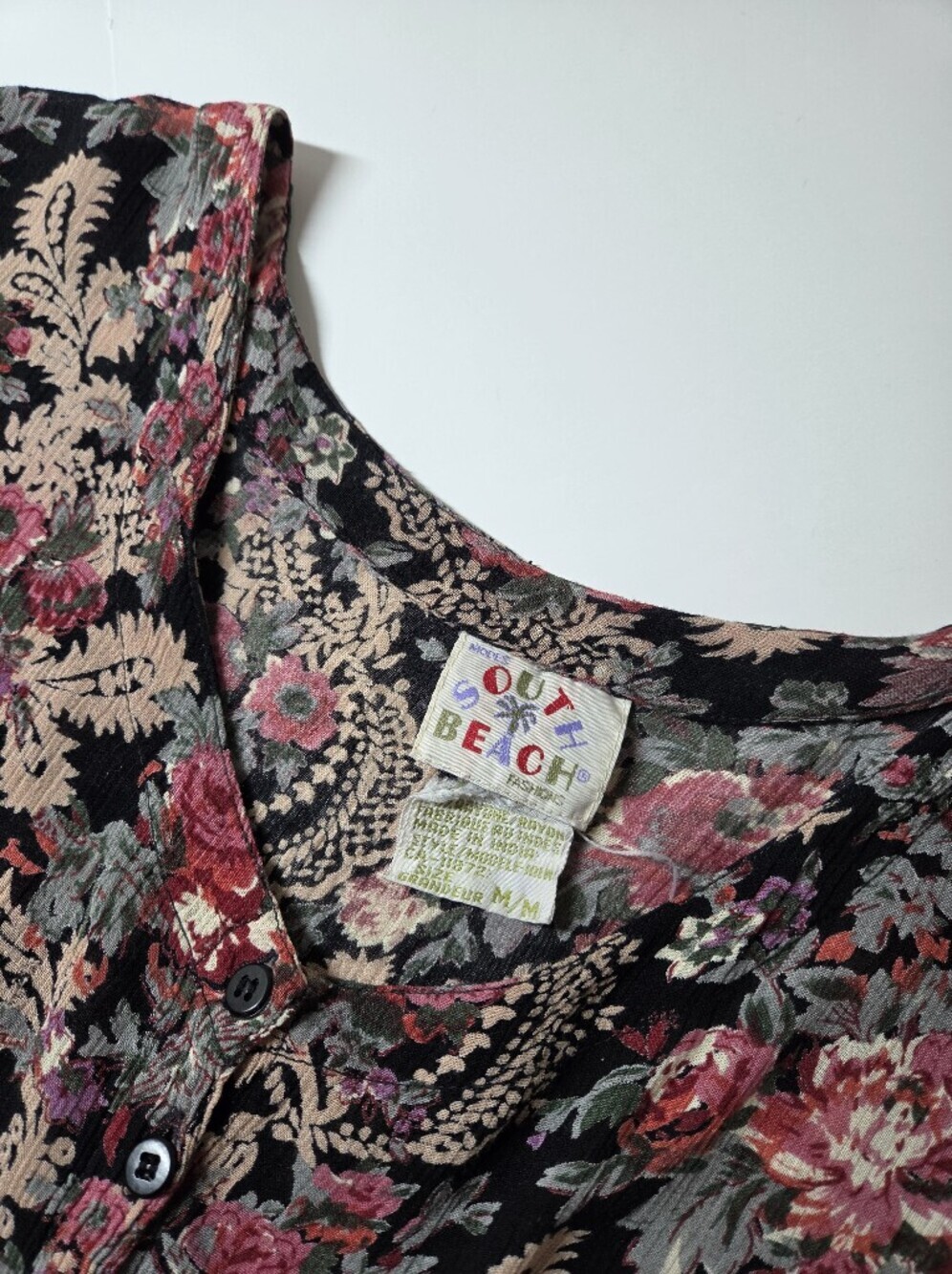 Vintage Floral Rayon Midi Dress Button Up Relaxed Fit Size Medium Boho (r) - Picture 12 of 12